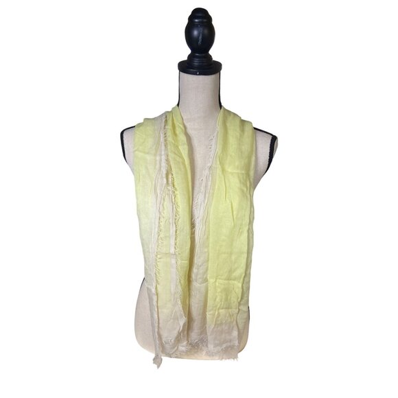 Vintage Womens Rectangel Scarf Lightweight Yellow White Ombre Fringed - Picture 2 of 6